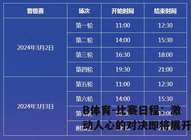 比赛日程：激动人心的对决即将展开